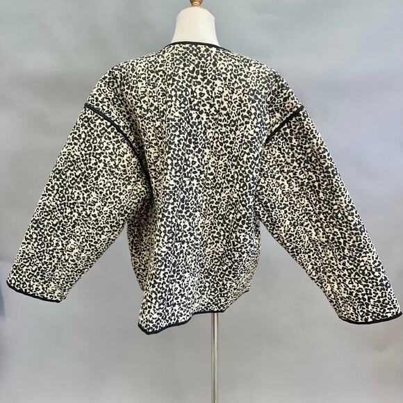 ASOS DESIGN cotton quilted leopard print bowtie tie front jacket Size Large Boxy - Picture 11 of 16